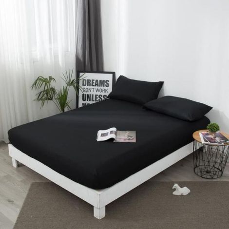 Protège matelas 180x200-30cm imperméable respirant, alèse noire souple silencieuse, protection lit contre taches liquides (1/4)