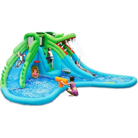 Giochi Gonfiabile Acquatico Bambini Coccodrillo Scivolo Canestro Spruzzi Acqua