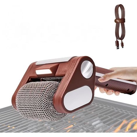 Nettoyeur De Gril électrique Sans Poils,Brosse Rotative Rechargeable Sans Fil Avec éclairage LED Rouleau électrique En Acier Inoxydable 304 à 350 Tr/Min Tête Lavable Au Lave Vaisselle (1/4)