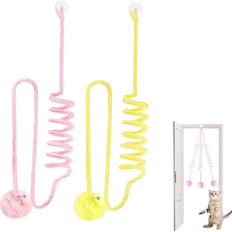 Jeu Jouets Chat interactif- rétractable, 2pc Jouet pour Chat, Jaune + Rose (1/5)