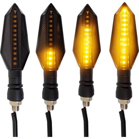 Clignotants Moto LED Séquentiels - Indicateurs de Direction Défilants 12 - Étanche Universel pour Moto, Scooter, Quad, Cyclomoteur - Ambre (1/5)