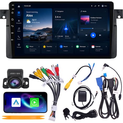 Autoradio 9" BMW Série 3 E46 1998-2005 Android 15 Quad-Core 4+64 Go CarPlay Android Auto WiFi 5 Bluetooth GPS Caméra AHD (1/5)