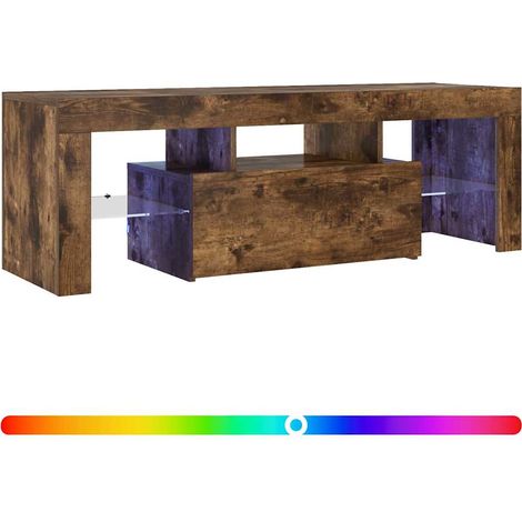Meuble TV avec lumières LED, Étagère TV, Meuble de Salon, Chêne fumé 120x35x40 cm OIB9885E (1/5)