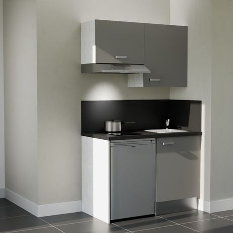 Kitchenette K01L-PT - 120 cm - plan stratifié, évier inox, électroménager inclus (1/5)