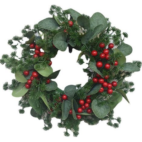 Weihnachtskranz – 30 cm – Zum Aufhängen im Innen- und Außenbereich – Rote Beeren auf künstlichem Laub – 1 Stück (1/5)
