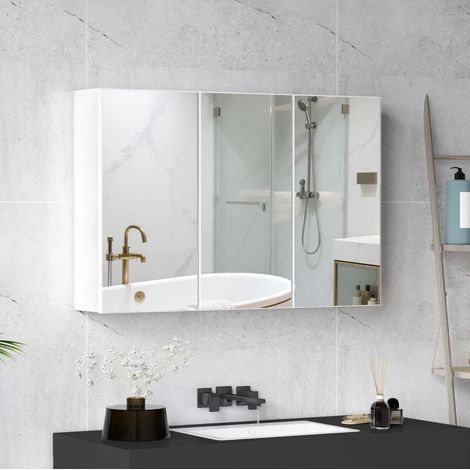 Schrank Spiegelschrank Aufbewahrung 90 cm Weiß OKMYHOME (1/5)