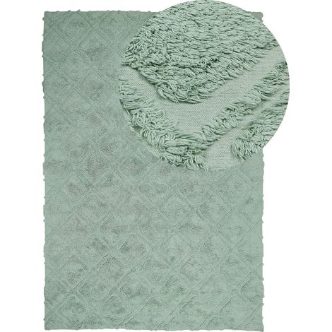 Tappeto in morbido cotone verde 140 x 200 cm con motivo geometrico Hatay