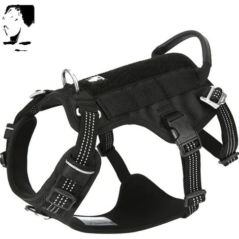 Harnais pour Chien, Ajustable, Design Réfléchissant, Noir, XL-poitrine 81-107CM (1/2)