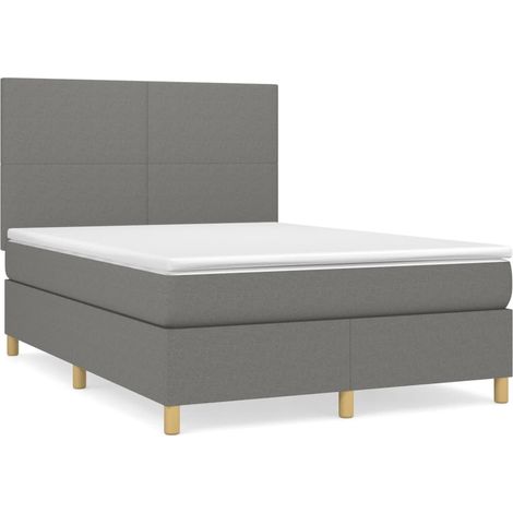 Lit double  Lit adulte  Sommier à lattes de lit avec matelas Gris foncé 140x190cm Tissu