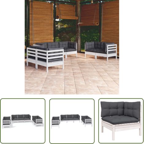 INLIFE Salon de jardin 7 pcs avec coussins Bois de pin massif (1/5)