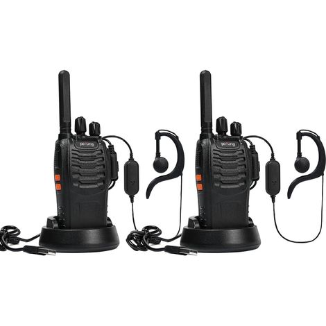 Talkie Walkie PMR446 - 2 Pièces - Noir - 16 Canaux Sans Licence - Rechargeable USB - Avec Oreillette (1/5)