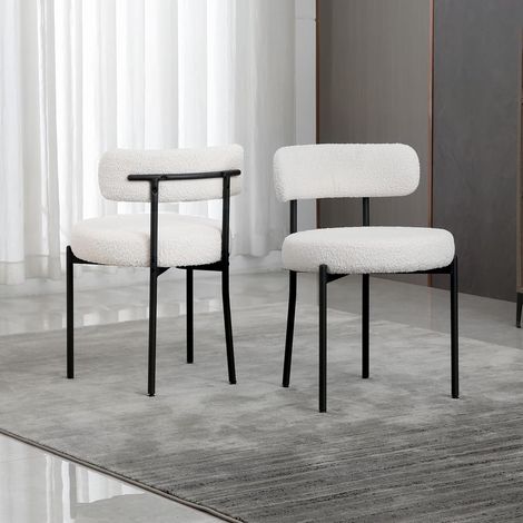 Chaise de Salle à Manger Lot de 2, Chaise Scandinave avec Dossier, Pieds en métal, Chaise de Cuisine en Tissu, pour Salle à Manger, Cuisine, Salon, Blanc (1/5)