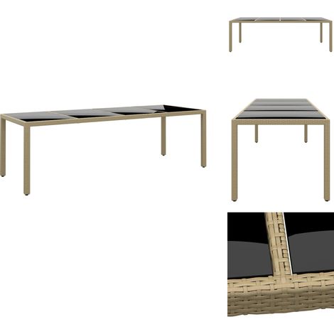 Gartentisch mit Glasplatte Beige Poly Rattan - Gartentisch - Outdoor Möbel - Esstisch - Terrassenmöbel - Rattan Tisch (1/5)
