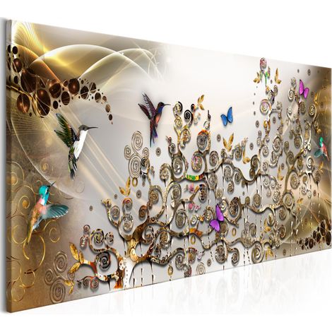 Tableau Imprimé "Hummingbirds Dance Gold Narrow" 45 x 135 cm (1/2)