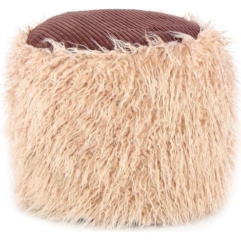 Pouf Bobtail 100 in ecopelliccia beige e velluto a coste (1/3)