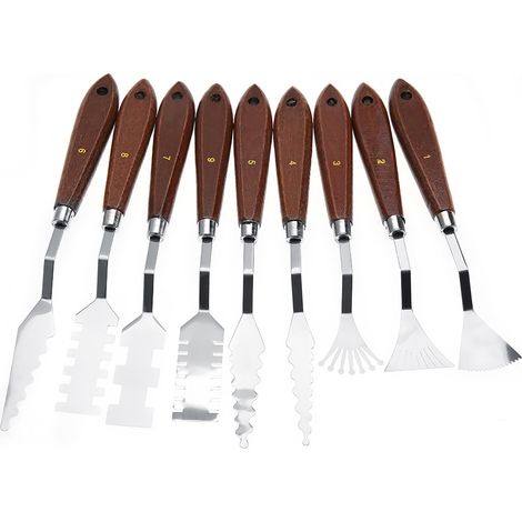 Ensemble de 9 spatules professionnelles pour mélanger la peinture, grattoirs et couteaux à palette pour artistes peintres à l'huile (1/5)