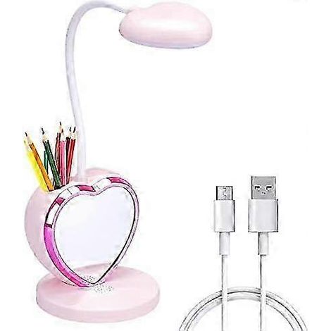 Lampe de bureau LED, lampe de bureau rose mignonne avec port de chargement USB/porte-stylo et support pour téléphone, lampe de lecture tactile avec 2 modes de couleur, lampe d'étude respectueuse des y (1/5)