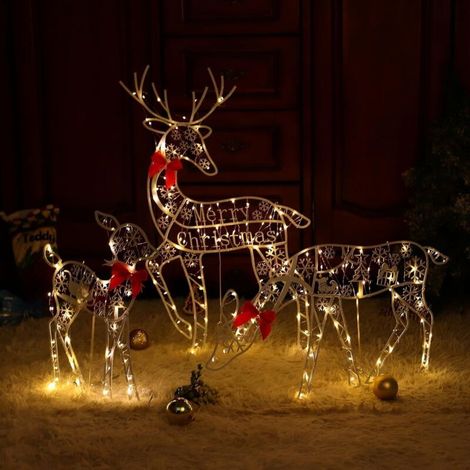 Renne de Noël illuminé en métal – Décoration extérieure étanche – Énergie solaire – Lumière chaude 360° pour jardin et cour (1/5)