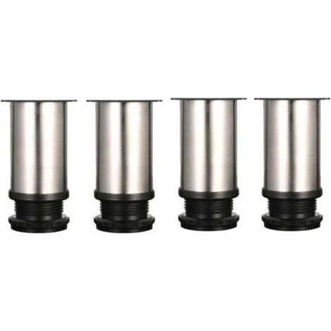 Quatre pieds réglables, 8 cm de haut, pieds de meuble/table/meuble épais, en acier inoxydable brossé, plage de réglage en hauteur de 0 à 15 mm, équipés de vis en acier inoxydable. (1/4)