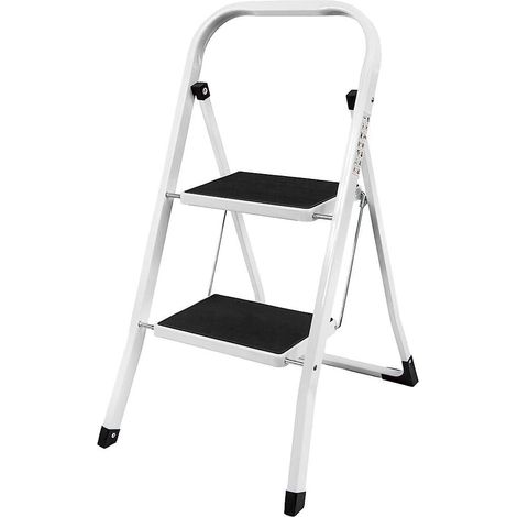 Trittleiter 2 Stufen Klappbar Stehleiter Kompakte Robuste Hochwertige Stahlstufen mit Rutschfesten Matten für zu Hause/Büro/Küche (1/5)