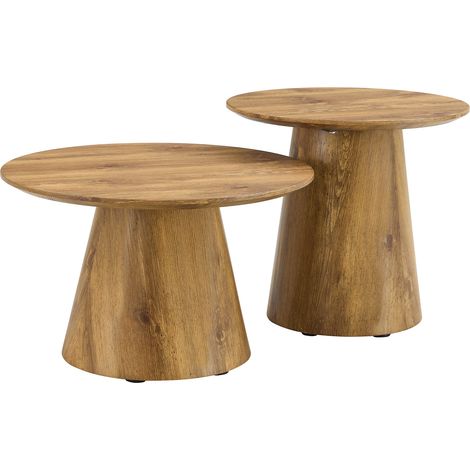 2er-Set runder Couchtische aus MDF in natürlicher Holzoptik 50x48 cm + 60x35 cm MODENUIT (1/5)