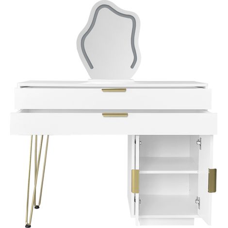 Tocador blanco con espejo LED y 2 cajones, diseño extensible, 100 x 40 x 78 cm, HOMVRA (1/5)
