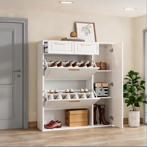 Meuble à chaussures blanc avec rangements modulables et 2 tiroirs (1/5)