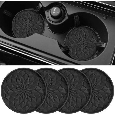 Sottobicchieri per portabicchieri auto [Set di 4] – Sottobicchieri in silicone (7 cm / 2,75 pollici) – Accessori interni universali antiscivolo – Nero (1/5)