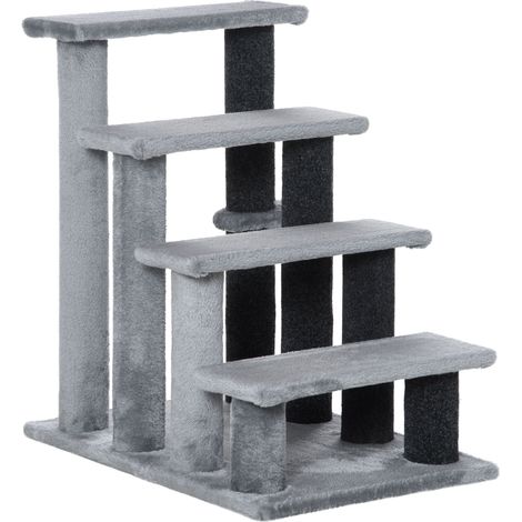 Escalier pour chat 4 marches avec griffoir jute gris 60x40x64 cm