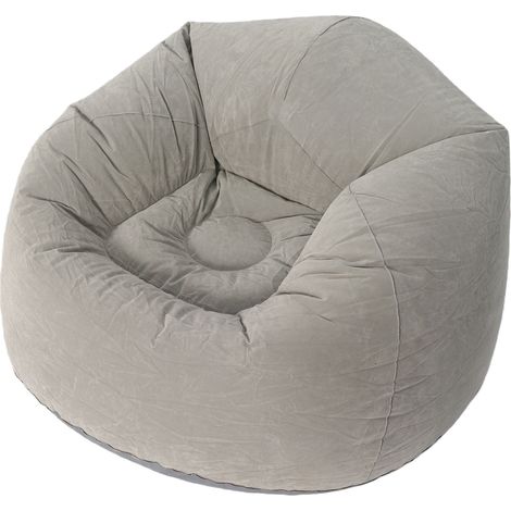 Fauteuil gonflable canapé 1 place 1 pièce PVC velours méridienne à gonfler salon chambre bureau plein air nomade gris clair (1/5)