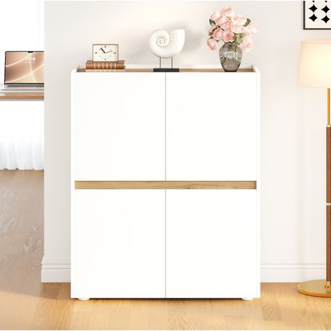 Armario 90x40x110 cm de aglomerado blanco roble, 8 compartimentos para oficina – MEUBLIV (1/5)