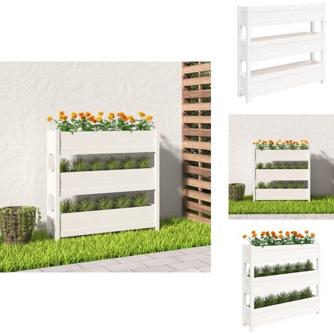 Pflanzkübel Weiß 112x25x104,5 cm Massivholz Kiefer - Holzpflanze - Hochbeet - Kübelpflanzen - Balkonbegrünung - Gartendekoration (1/5)
