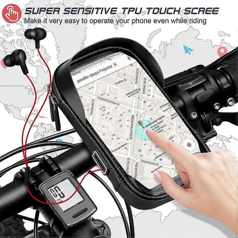 Support de téléphone étanche pour vélo, rotatif à 360°, compatible avec les selles de moto et VTT, pour guidon et cadre. Compatible avec les smartphones de 5,5 à 7 pouces. Emplacement pour écouteurs. (1/3)