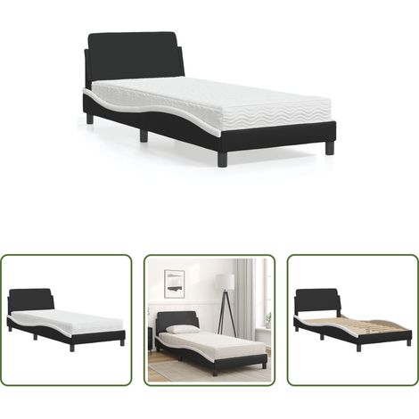 Kunstlederbett -  Bett mit Matratze "Dover" Schwarz und Weiß 90x190 cm Kunstleder (1/5)