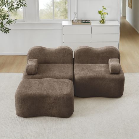 Divano modulare angolare 192/167/70 cm in velluto marrone con pouf, senza montaggio (1/5)