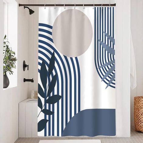 Rideau Douche Bleu, Rideau de Douche Anti Moisissure 120x200cm Gris Boheme Feuilles Bleu Marine Abstrait Rideaux de Baignoire Imperméable Tissu Lavable Rideaux Salle de Bain avec 8 Crochets (1/5)