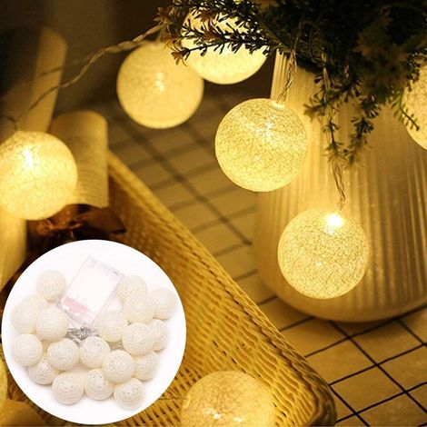 Guirlande Lumineuse Coton Boules Batteries - 2M 20 LED Chaîne Lumière Avec Prise pour Chambre Rideau Fête Noël Anniversaire Halloween Mariage (1/5)