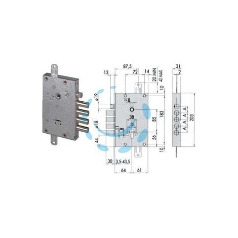SERRATURA TRIPLICE APPLICARE CON SCROCCO DOPPIA MAPPA BLINDATE 57515 - (5751548000LX) 3 ch. lunghe, int.cat.38, cf.ind