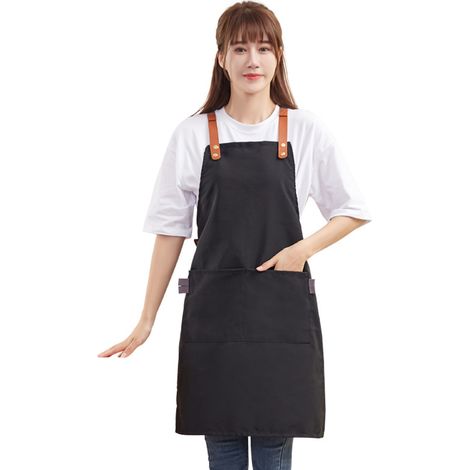 Lntyq Tabliers de cuisine imperméables, tablier réglable avec poches pour cuisine à domicile, restaurant, jardin, barbecue, école, café, tablier pour chef, boulanger, serveurs (noir) (1/5)