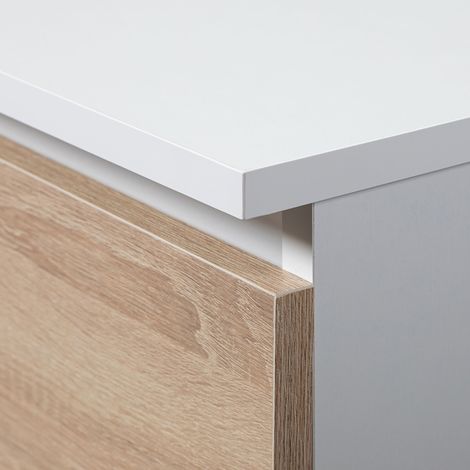 Akord – Bureau droit 90 cm – 4 tiroirs – Façade chêne sonoma – Panneau stratifié – Dimensions 90x50x77 cm – Pour espace de travail moderne