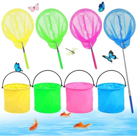 Lot de 4 épuisettes télescopiques pour enfants, avec 4 seaux pliants, capture insectes et poissons (1/5)