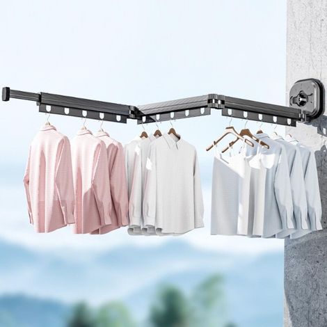 SJLERST Étendoir à Linge Mural, Design Rétractable pour Intérieur et Extérieur (Gris à Trois Volets)
