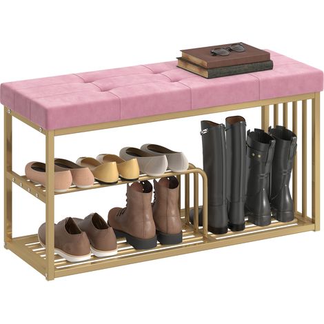 HOMCOM Shoe Storage Bench with Seat Cushion Tufted Shoe Rack Bench Pink