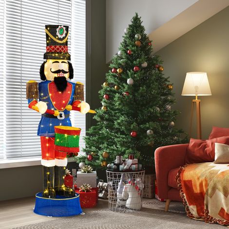 Soldat Casse-Noisette de 184 cm avec Chapeau et Epée Décoration de Noël 3D avec 110 Lumières LED Blanc Chaud Figurine de Noël (1/3)
