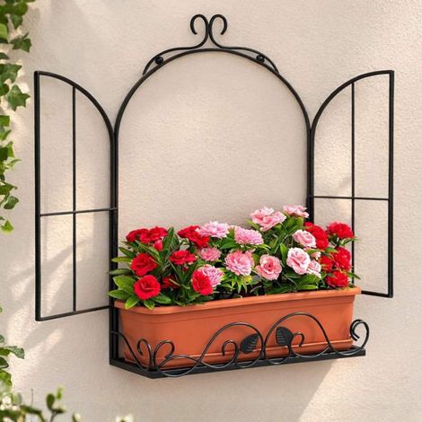 DanDiBo Porte-fleurs mural Fenêtre Noir Métal Porte-fleurs mural Étagère murale Étagère murale (1/5)