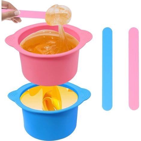 Lot de 2 bols de rechange en gel de silice anti-adhésif amovibles avec 2 spatules de cire compatibles avec chauffe-cire, épilation. (1/5)