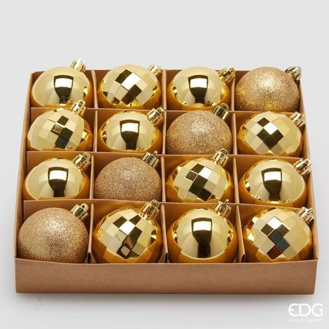 EDG Set 16 Pezzi Palla Di Natale Mirrormix Assortiti Oro 8 Cm