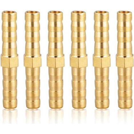 6PCS Raccord de tuyau 6mm en laiton, Raccord de tuyau en laiton 6mm(1/4"),Raccord droit à barbes Raccord de tuyau en laiton Raccord de douille Raccord fileté Raccords en laiton (1/3)