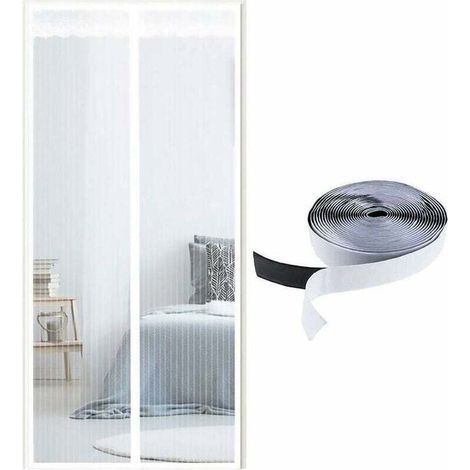 Mosquitera magnética para puerta, cierre magnético de arriba a abajo, cierre automático, mantiene el aire fresco en el interior (90x200cm, rayas blancas) (1/4)