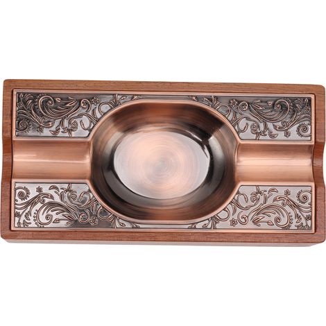 Cendrier à cigares lumineux de luxe vintage portable en bois massif et métal, décoration pour terrasse ou maison, couleur bronze rouge (1/5)